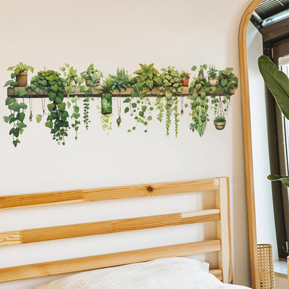 MeyRolizn Nature Green Plants Peel and Stick Wall Decals Wallpaper, Removable Wall Decals Shelves Green Plants Vinyl Art Wall Stickers & Murals for Living Room Kitchen Bathroom Decoration (A-Green)
