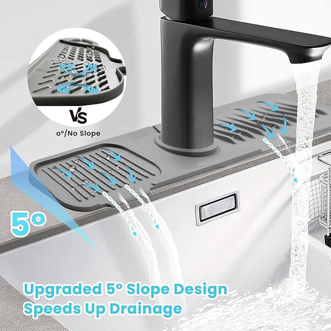 Daily Treasures 45 x 10 cm Splash Sink Guard, Narrow Rim Design Silicone Faucet