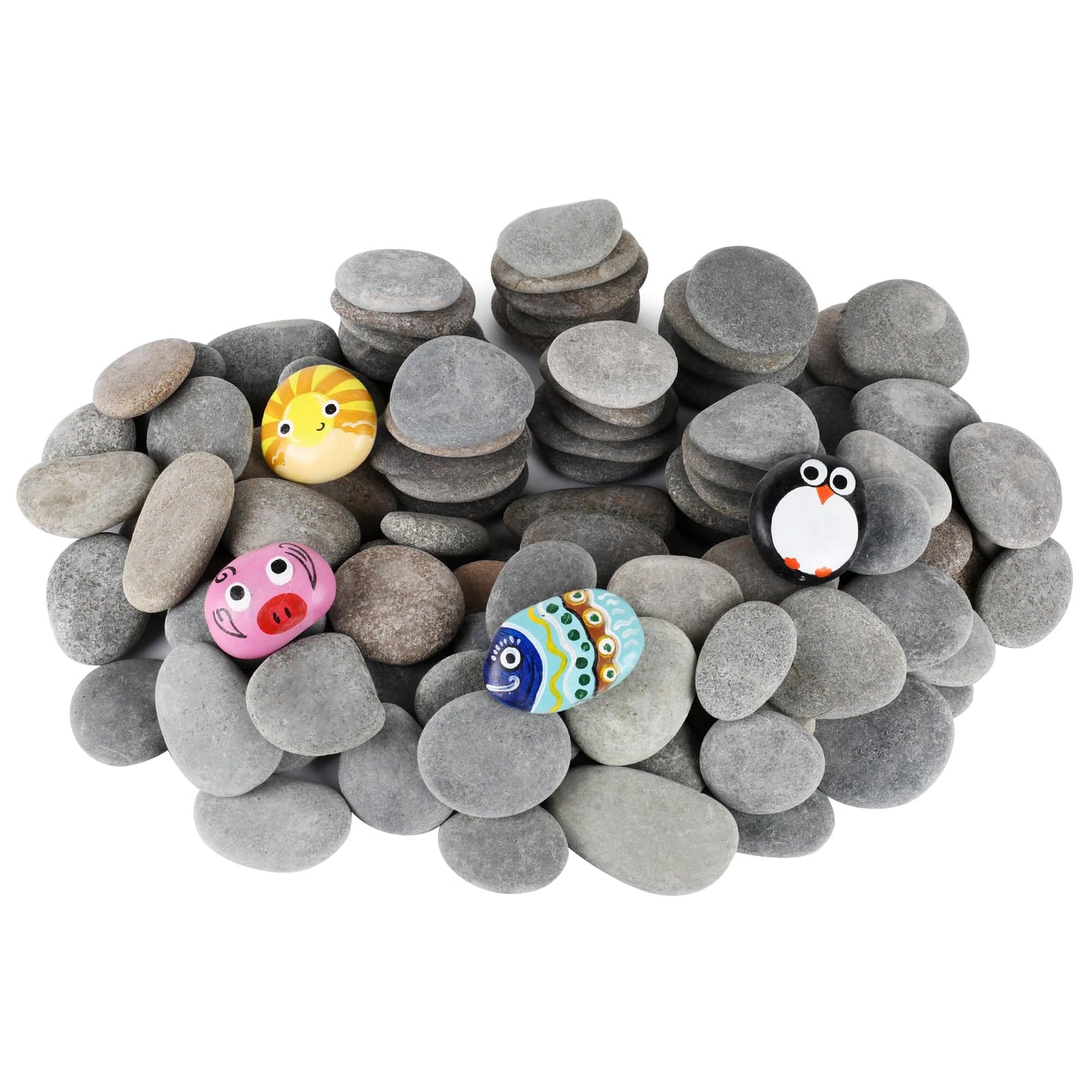 Simetufy 100Pcs 2"-3" River Rocks for Painting Bulk, Flat & Smooth Natural Stones for Arts & Crafts, Kindness, Decoration for Kids & Adults