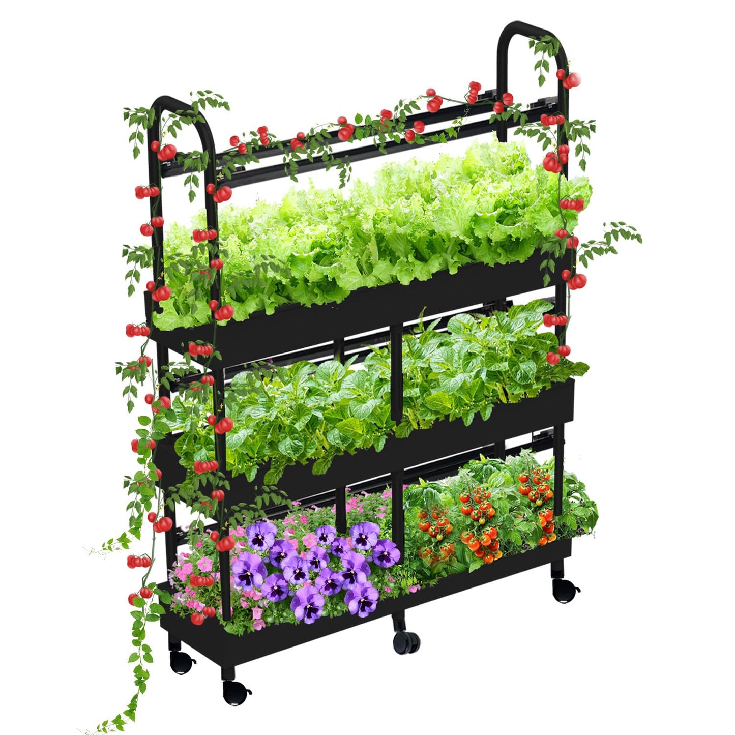 Large 3-Tier Indoor Hydroponics System Kit with Grow Lights, Dual Implant Configuration for Vegetable Fruit Herb Seedling Cultivation and Large-Scale Planting,Double Water Pump