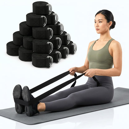 20 Pcs Yoga Mat Strap & Yoga Straps for Stretching, 6ft Adjustable Exercise Stretch Band with Metal D Ring Buckle for Pilates, Fitness, Gym Workout, Dance, Physical Therapy (Black)