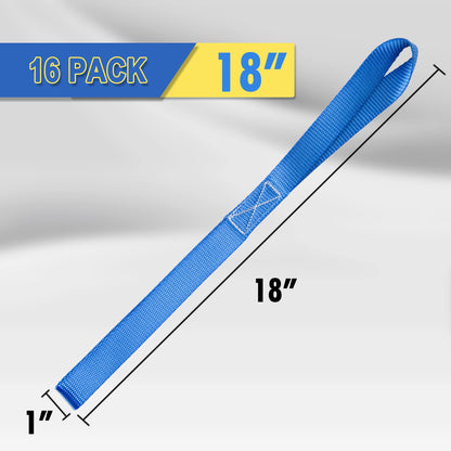 Cartman 16 Pack 1"x18" Soft Loop Motorcycle Tie Down Straps 3600lbs Load Capacity Tie-Down Loops for Secure Trailering of Bikes, ATV, Lawn Equipment, Blue