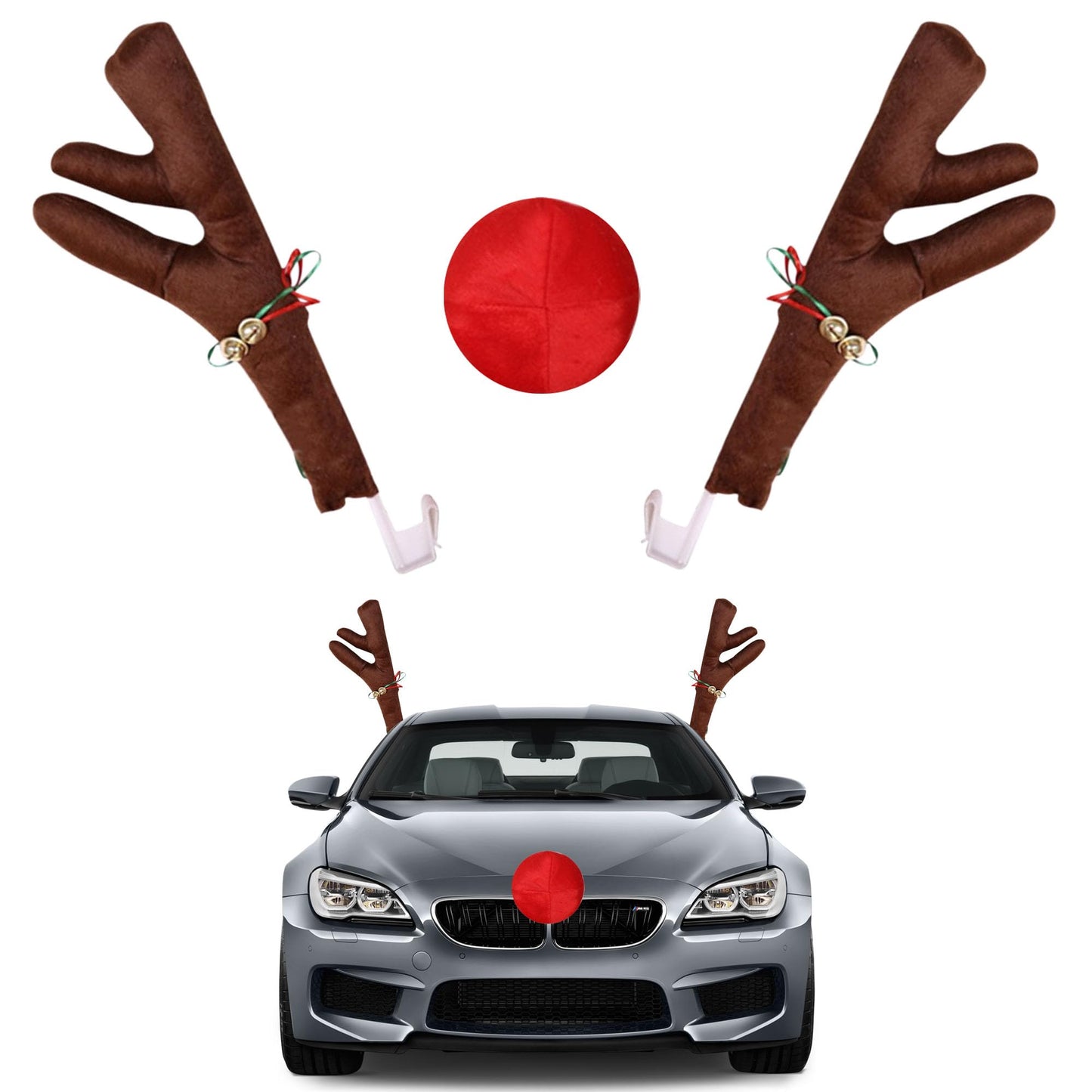 JazSwirl Brown Reindeer Antlers for Cars, Christmas Car Decoration Set, Christmas Car Decoration, Car Reindeer Antlers & Nose for Christmas, Car Antlers Antenna Toppers for Christmas