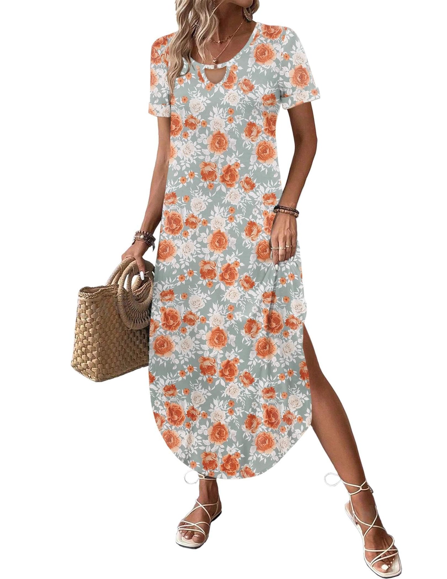 Zeagoo Womens Maxi Summer Dress with Pockets Casual Short Sleeve Sundress Trendy 2025 Curve Hem Long Dresss