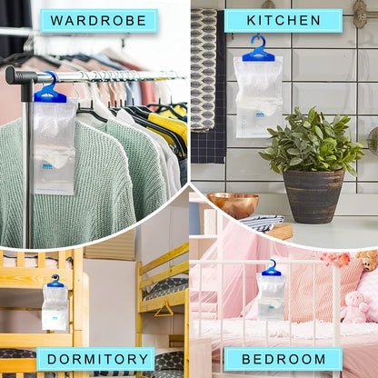 ANSIO Wardrobe Dehumidifier Hanging Bags Pack of 12 Moisture Absorbers, Trap, Condensation, Dehumidifiers for Damp, Mould, Bedroom, Caravan, Bathroom, Basement, Office – 210g Each