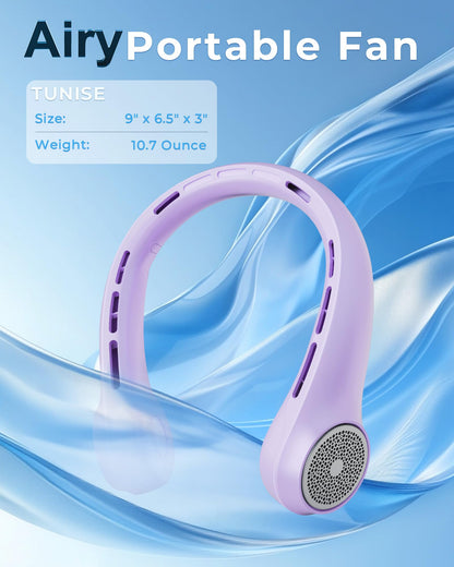 TUNISE Neck Fan, Portable Neck Fan with LED Display, 360° Cooling, 3-Speed Adjustment & Whisper-Quiet Operation, Twistable, Rechargeable, Gift for Women Men,Travel Essential,Light Purple
