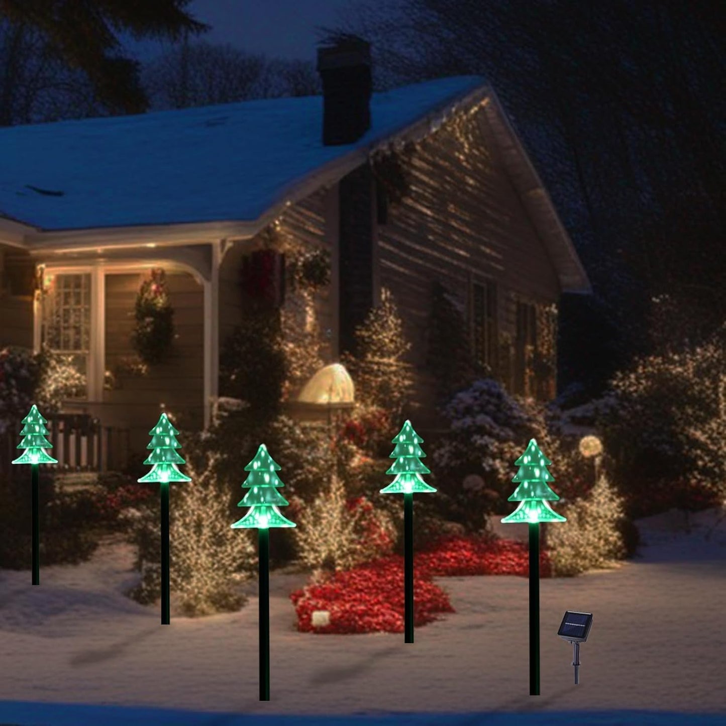ILLUMINEW Christmas Solar Pathway Lights, Set of 5 Waterproof Landscape Christmas Lights, Stake Decorations, LED Yard Lawn Patio Walkway Decor