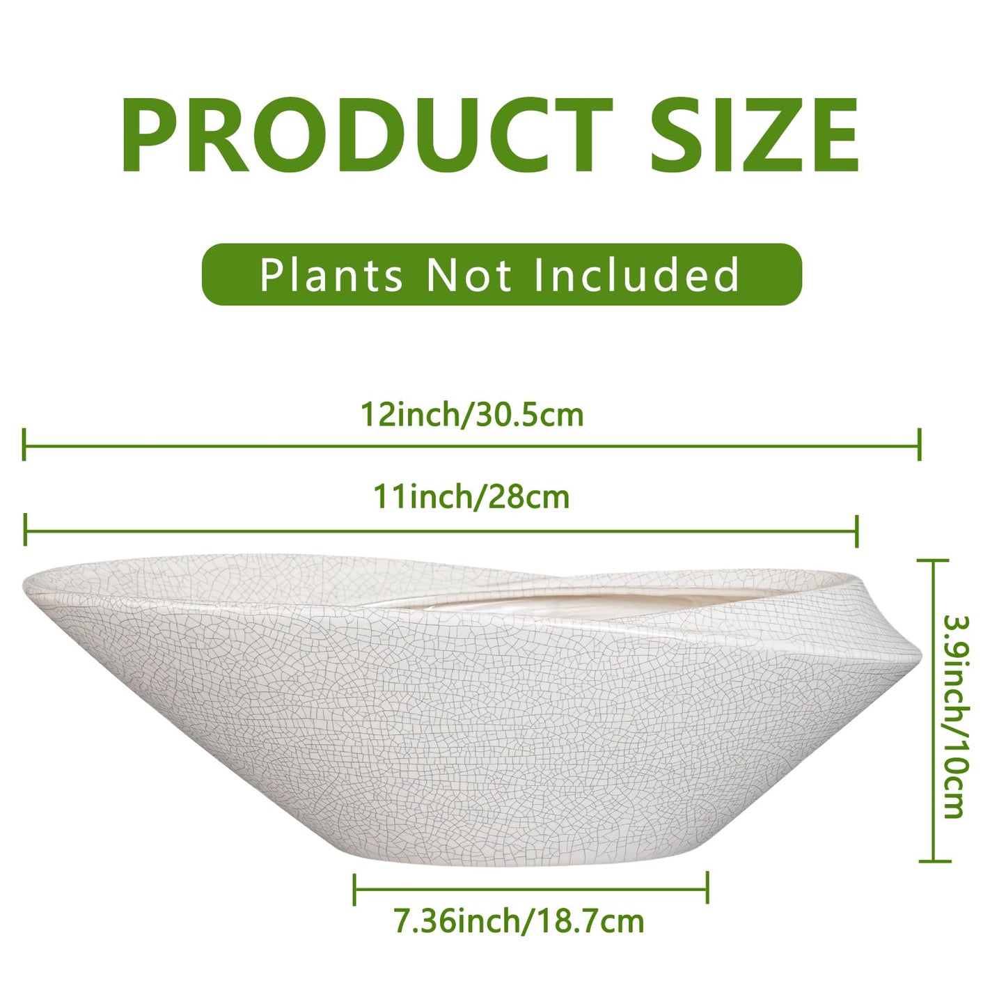 EPFamily Bonsai Tree Pot - 12 Inch Ceramic Planter with Drainage Hole, Modern Succulent Pots for Indoor & Outdoor, Decorative Planter for Home Decor, Plant Lover Gifts, White-Black