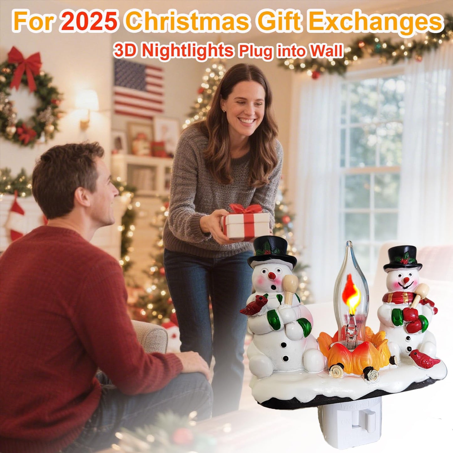 Consdemy 2026 Christmas Night Light Plug into wall - Decorative Snowman Flickering Night Lights - Holiday Flameless Candle Nightlight Plug in - Christmas Gifting for Family and Friends (Snowman)