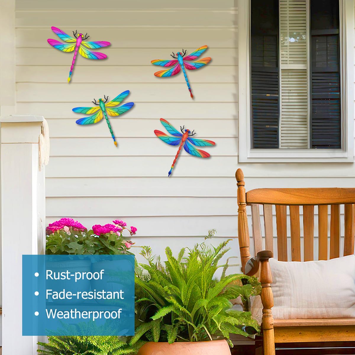 Large Metal Dragonfly Wall Decor, 4 Pack 13 inch Metal Dragonflies Wall Art Hanging Sculpture Decorations for Outdoor, Yard Patio Fence Garden Outside Decor