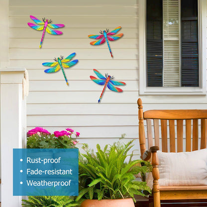 Large Metal Dragonfly Wall Decor, 4 Pack 13 inch Metal Dragonflies Wall Art Hanging Sculpture Decorations for Outdoor, Yard Patio Fence Garden Outside Decor