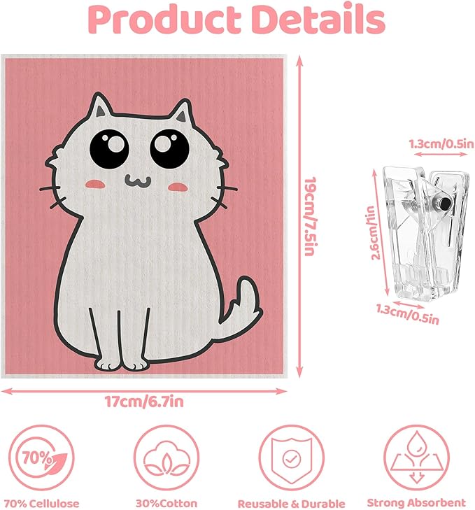 6 Pack Swedish Dishcloths for Kitchen, Cat Gifts for Cat Lovers Swedish Rags