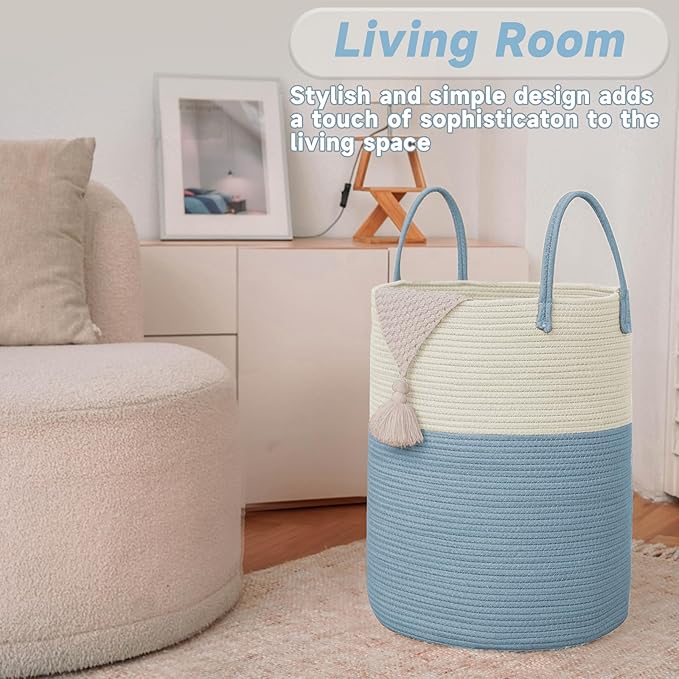 Large Woven Laundry Basket Hamper, 100L Cotton Rope Storage Bin