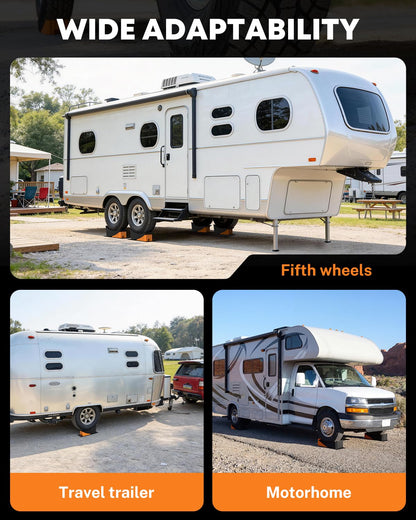 Kohree RV Leveling Blocks, Levels Up to 5", Supports Up to 50,000 lbs, Curved Camper Levelers with Wheel Chocks, Rubber Mats & Carry Bag for Travel Trailers & Fifth Wheels, Orange
