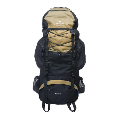 Teton 65L Scout Internal Frame Backpack for Hiking, Camping, Backpacking, Travel, Rain Cover Included, Buck Brown