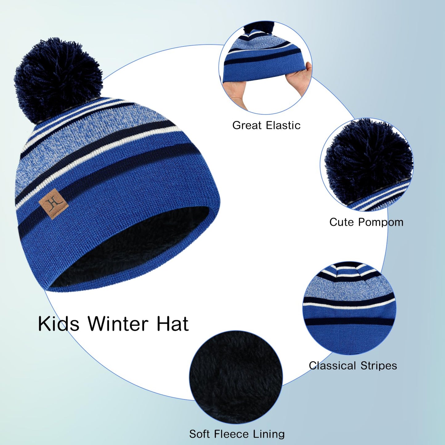 Kids Winter Hat Scarf Gloves Set, Kids Toddler Knit Warm Beanie Hat Scarf Gloves Set with Fleece Lined for 3-8 Year Old