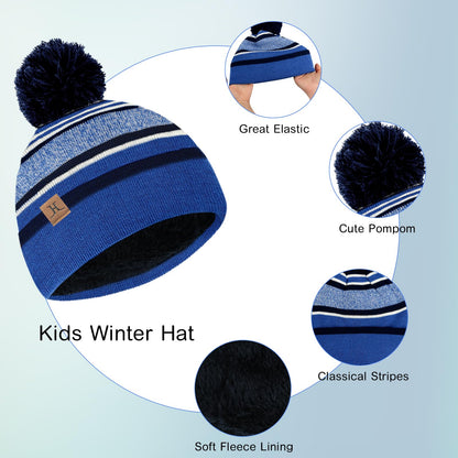 Kids Winter Hat Scarf Gloves Set, Kids Toddler Knit Warm Beanie Hat Scarf Gloves Set with Fleece Lined for 3-8 Year Old