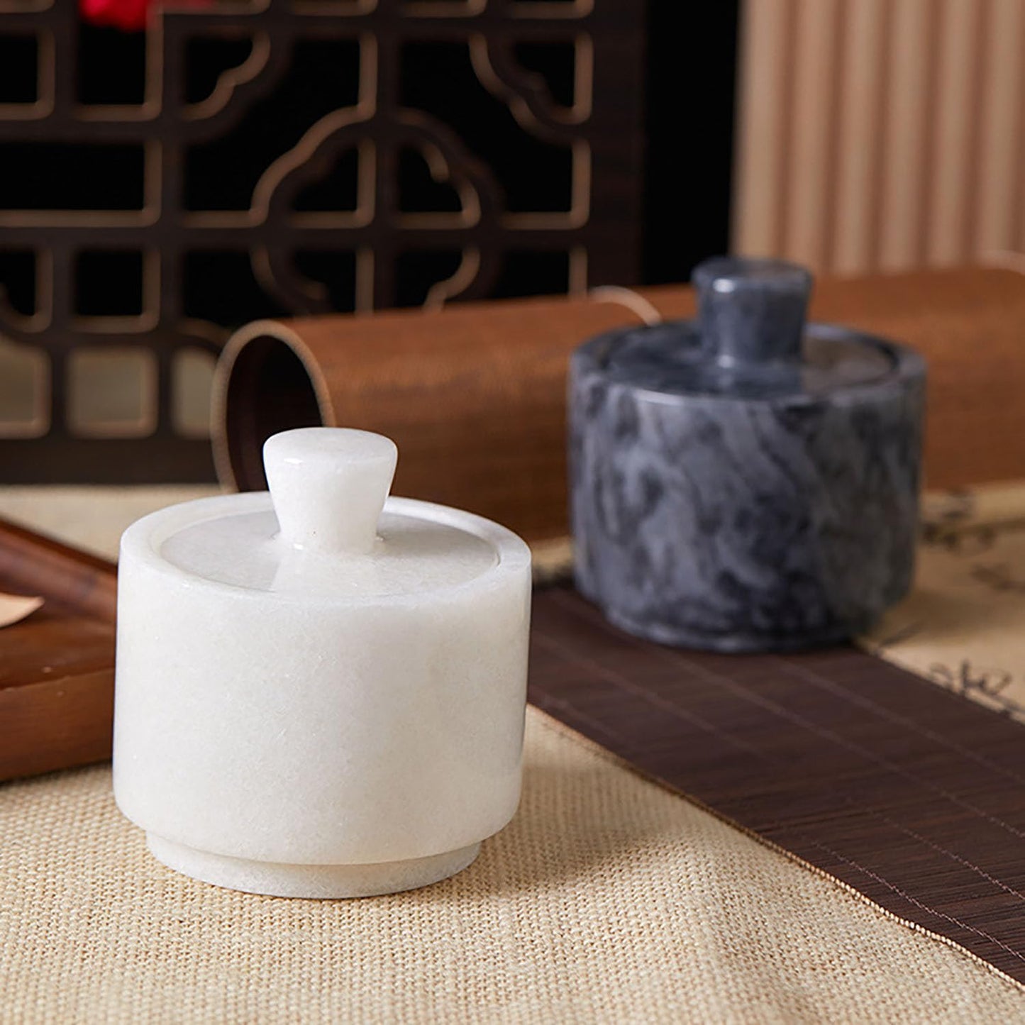 Aturalux Marble Salt Cellar with Lid & Spoon White, 3-Inch Salt Jar, Kitchen Container for Spice, Marble Storage Box, Spice Jar for Counter, Easy Refill Cleaning