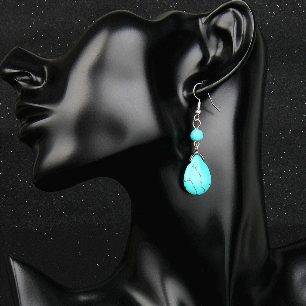 Turquoise Earrings Natural Stone Round Bead Ball Dangle Earrings for Women Fashion Jewelry Gift (J:blue)
