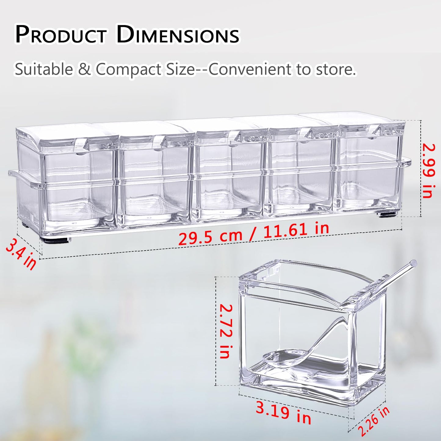 V·RESOURCING Clear Seasoning Box, 5 Pieces Clear Seasoning Storage Container for Spice Salt Sugar Cruet,Condiment Jars with Spoons