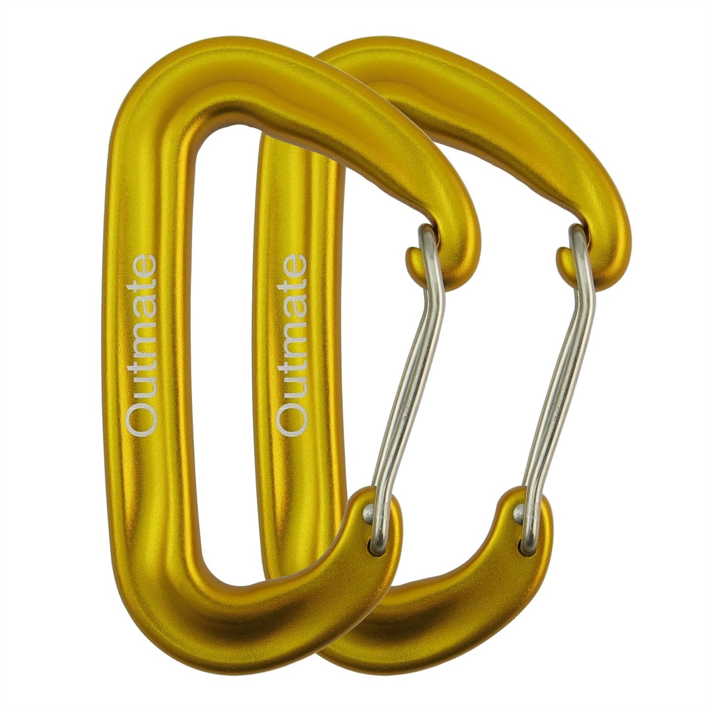 Outmate 12kN 3.2"x2" Heavy-Duty Carabiner Clips - Durable, Lightweight Aluminum Alloy Carabiners for Hiking, Camping, Keychains, Dog Leashes, Hammocks & More(Wire gate,2 Gold)