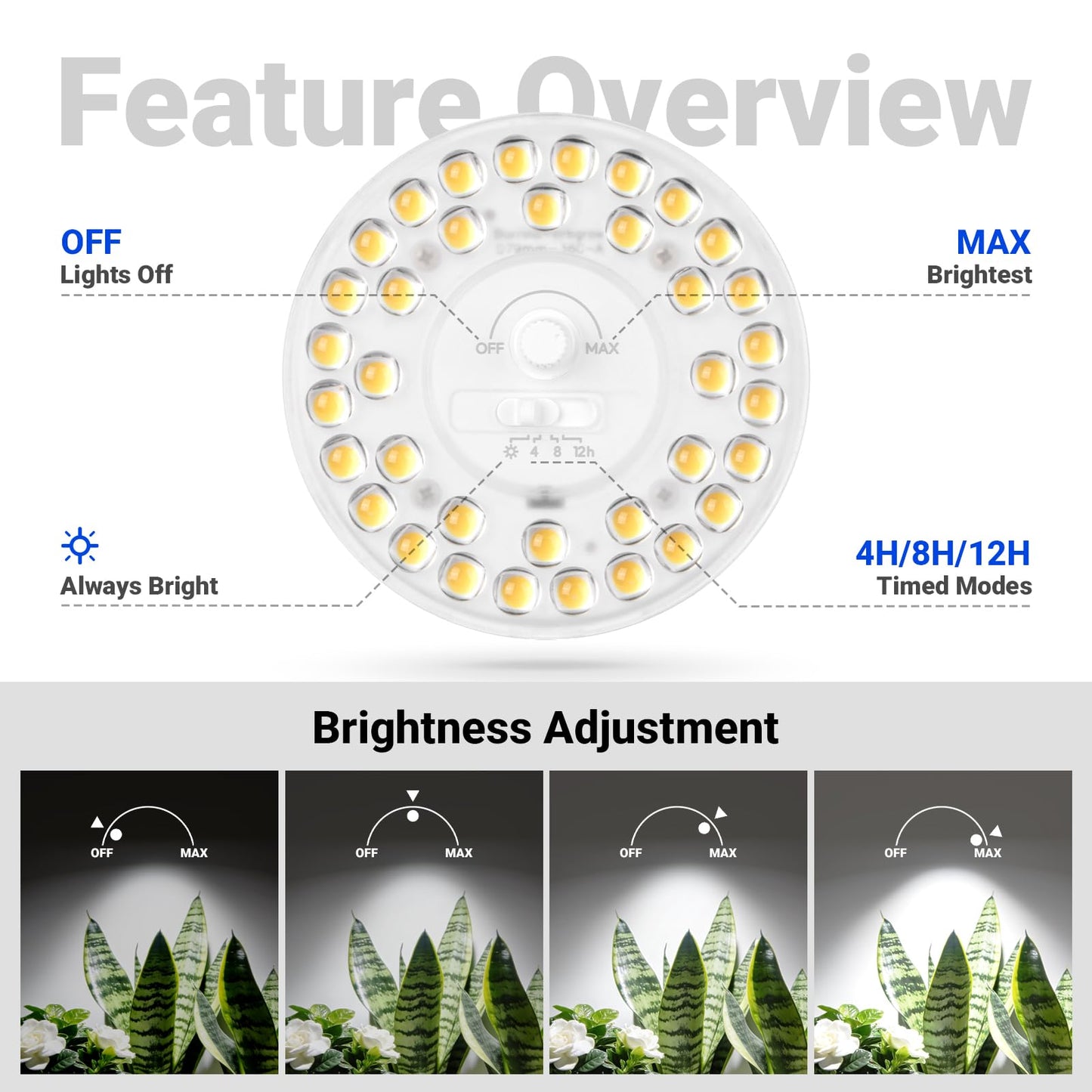 Barrina Orbgrow OG11A2 Clip On Grow Lights for Indoor Plants, Integrated Stepless Dimming & Timing, 5000K 22W(2 x 11W, 200 Watt Equiv), Full Spectrum 2-Gooseneck with E26 Plant Light Bulbs