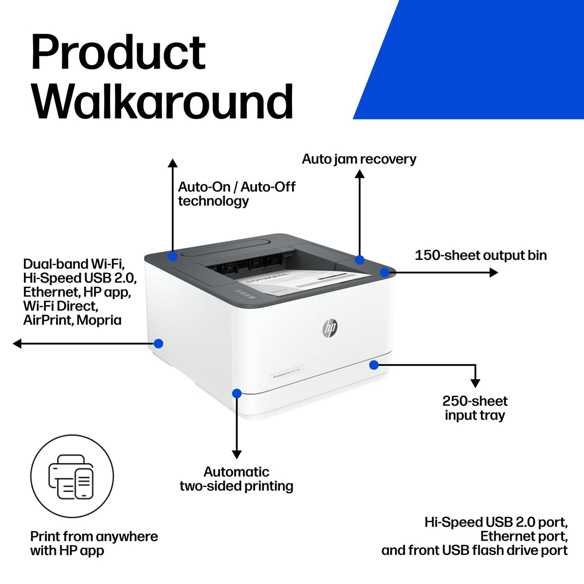 HP Laserjet Pro 3001dw Wireless Black & White Printer, Best-for-Office (3G65OF)