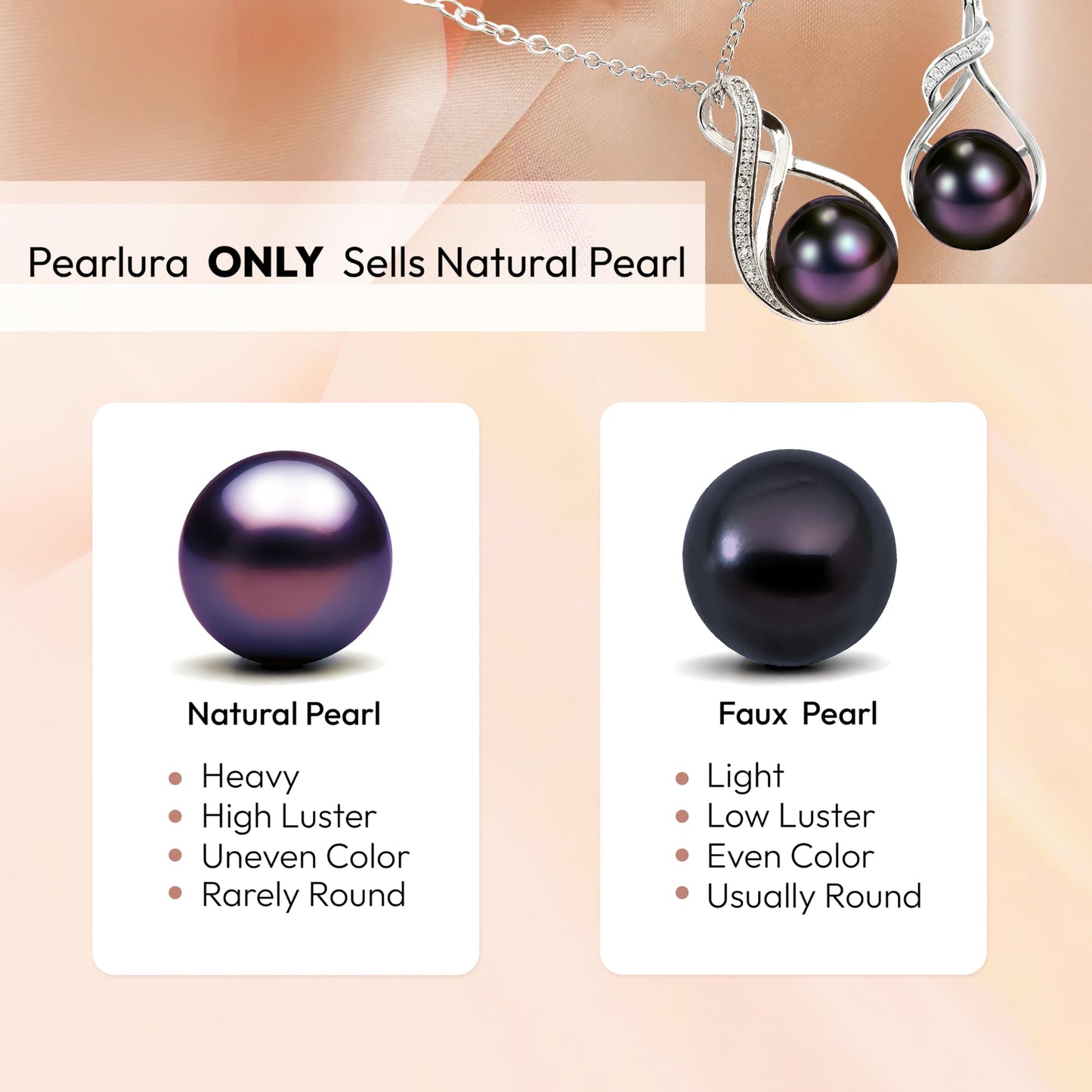 PEARLURA AAA+ 9mm Natural Black pearl necklace for women - Real pearls necklace - Wedding anniversary's gift for wife - ( 925 sterling Silver) cultured necklaces for women - black pearls necklace - gift for wife - pearl pendant