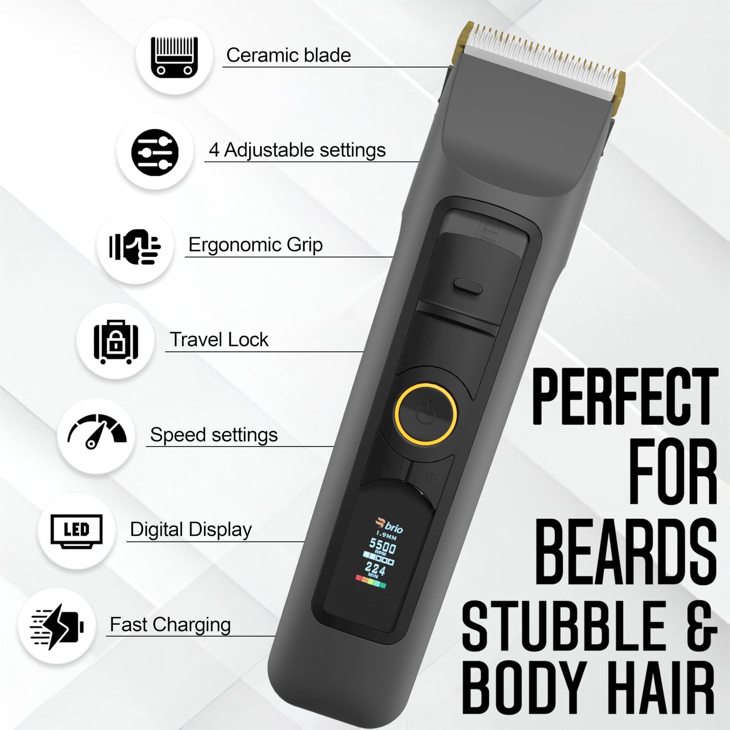 Brio Beardscape V2 Beard Trimmer for Men Professional with Low Friction Ceramic Blade, Cordless Professional Hair Trimmer for Barbers with 4 Hrs of Long Battery Timing, Ideal for Beard & Body (Black)