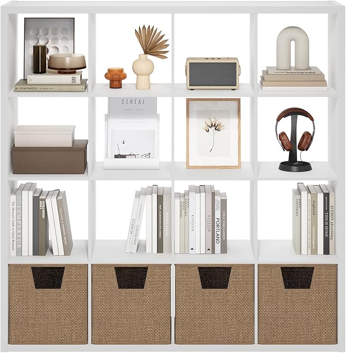 Furinno Cubicle Book Shelf, 16-Cube Bookshelf, Extra Thick Frame Reversible
