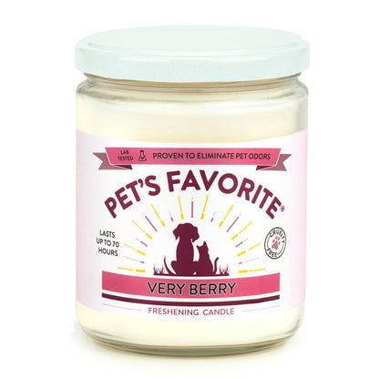 Pet's Favorite Pet Odor Candle, Clean Burning, Long Lasting Scented Candles with a Natural Fiber Wick and 70 Hour Burn Time, Very Berry