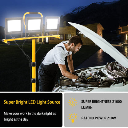 22000 Lumen Work Lights with Stand, 3 Adjustable Head LED Work Light, with Adjustable and Foldable Tripod Stand, Waterproof Lamp with Individual Switch with 6500 Kelvin Color Temperature 2Pack