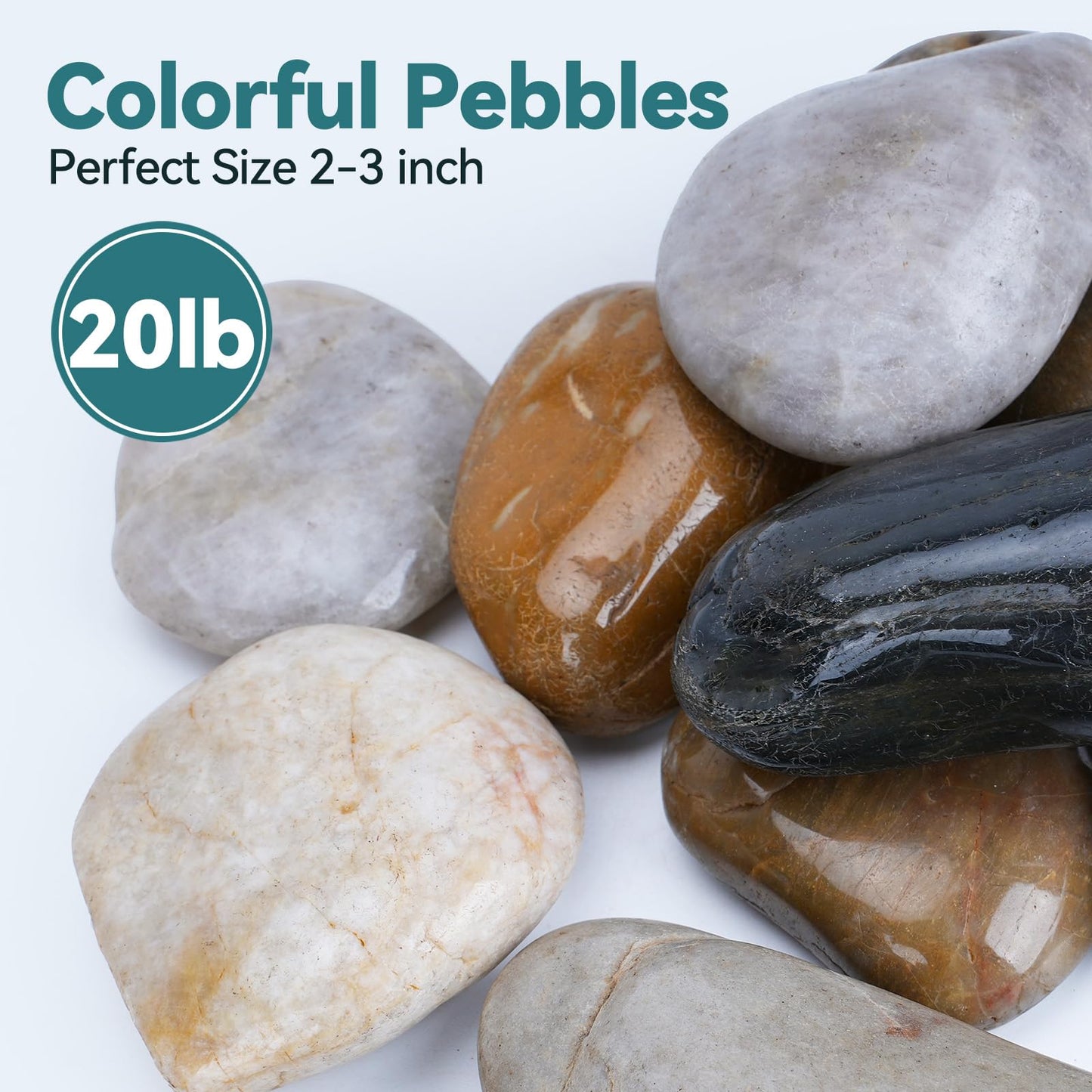 Rahato 20lbs River Rocks, 2-3 Inch Plant Rocks for Pots Indoor, Decorative Garden Rocks Outdoor Landscaping, Polished Natural Stone for Walkways, Yard, Vases, Crafts