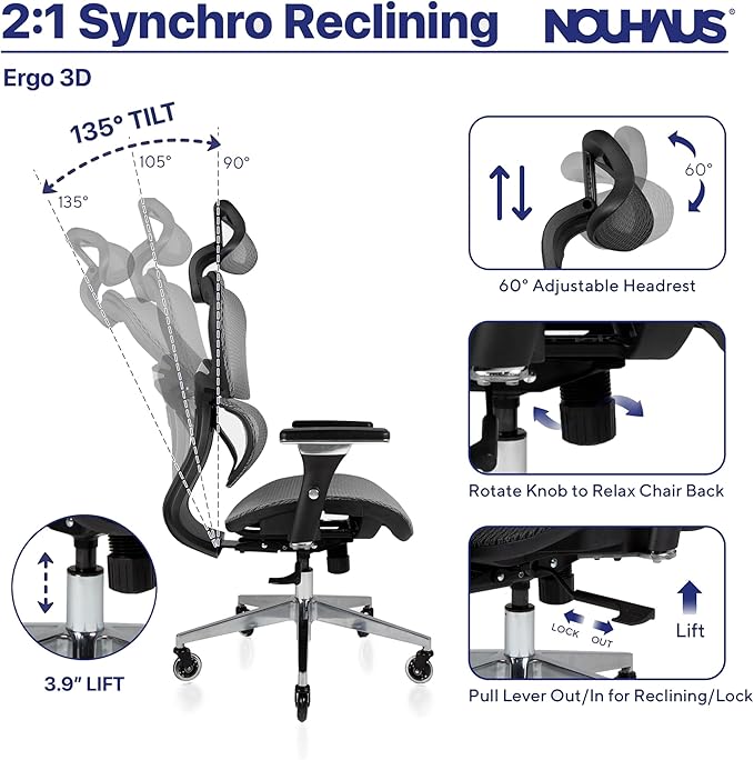 Nouhaus Ergo3D Ergonomic Office Chair Lumbar Support Mesh Office Chair