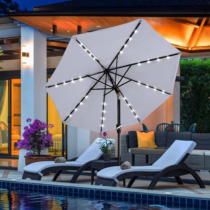 ABCCANOPY Durable Solar Led Patio Umbrellas with 32LED Lights 11FT (Light Gray)