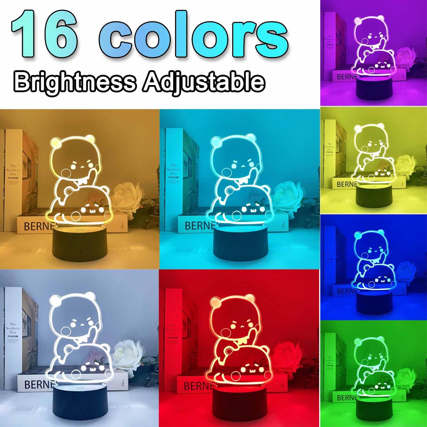 orakoliya 3D Night Light Bubuuu and Duduuu Gifts, Bear Shaped Table Lamp with Remote Control Gifts for Girls Birthday Christmas Valentine