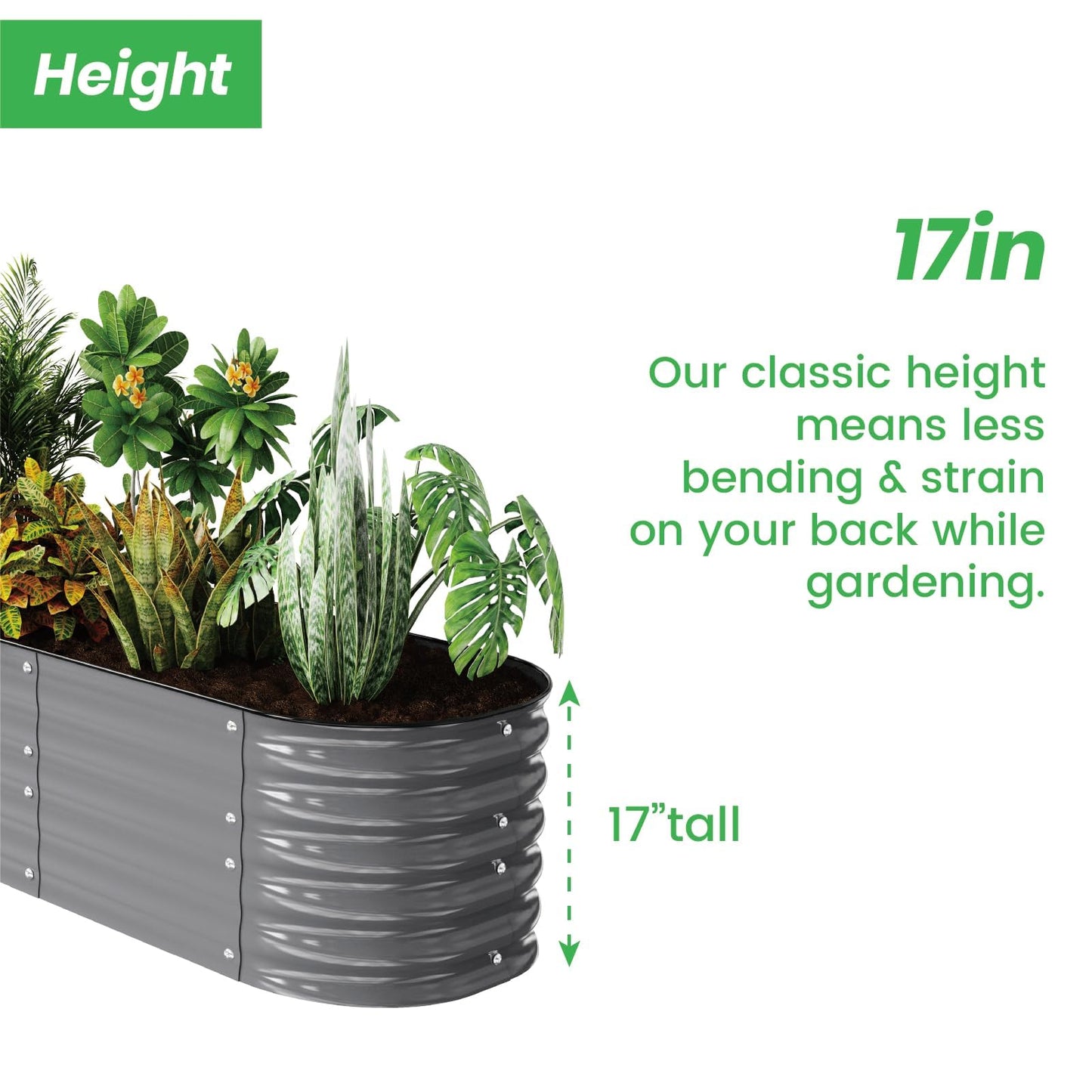 FarmGeo Raised Garden Bed Kit 8 x 2 x 1.4 ft, 9-in-1 Modular Metal Raised Garden Bed Outdoor, Powder-Coated Galvanized Planter Box for Vegetables, Herbs and Flowers （Gray）