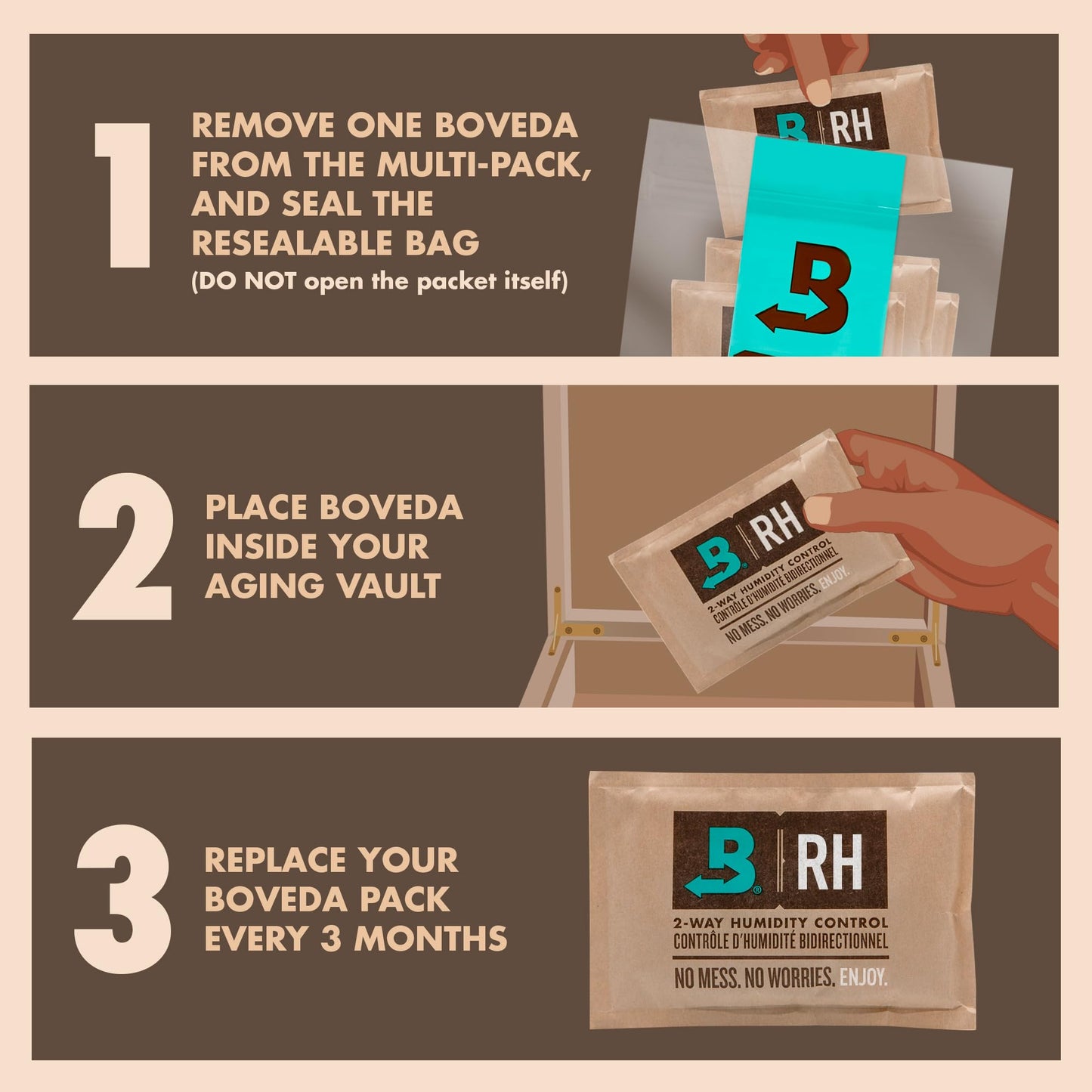 Boveda 72% Two-Way Humidity Control Packs For Wood Containers – Size 60 – 4 Pack – Moisture Absorbers – Humidifier Packs – Hydration Packets in Resealable Bag