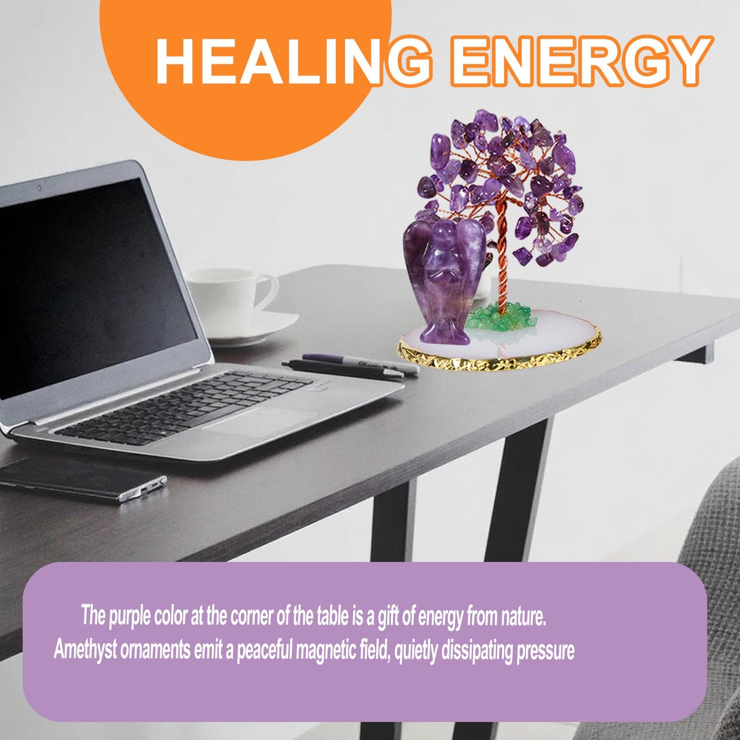 Dreamgirnh Amethyst Tree and Angel Crystals Healing Stones Statue Figurines, Cute Purple Office Desk Spiritual Decor, Teen Girl Birthday Gifts Trendy Stuff, Women Gifts for Christmas