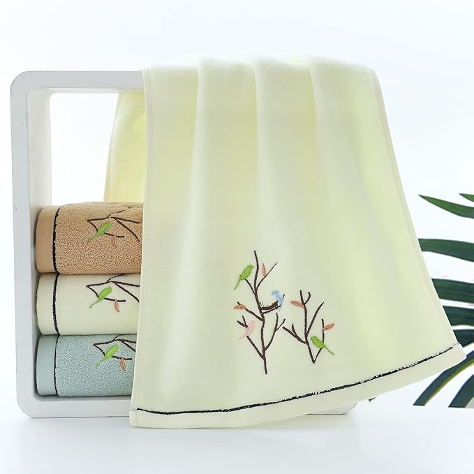 Pidada Hand Towels Set of 4 Embroidered Bird Tree Pattern 100% Cotton Absorbent