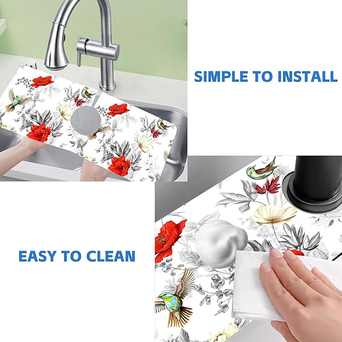 Poppy Wildflower Nightingale Sink Faucet Absorbing Mat Sink Splash Guard Faucet