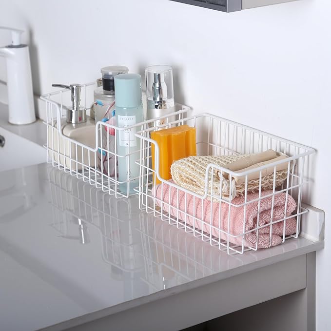 Wire Storage Basket 2 Packs, Wall Mounted Kitchen Bathroom, Hanging Cabinet