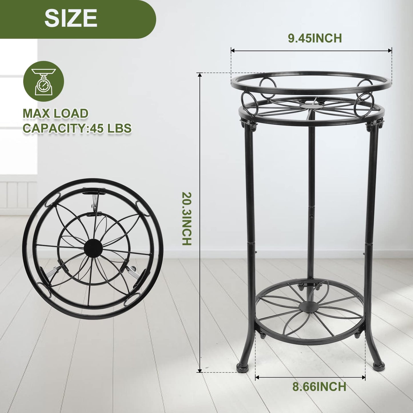 YHIJURS Plant Stand Indoor 2-Tier,20.3 Outdoor Tall Metal Plant Stands Black,Single Corner Heavy Duty Potted Holder Rack Rustproof,Flower Pot Stand for Planter Garden Balcony Patio Office Home