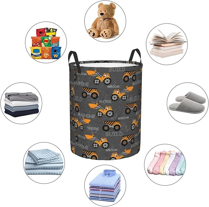 Cute Excavator Engineering Vehicle Laundry Hamper Bag