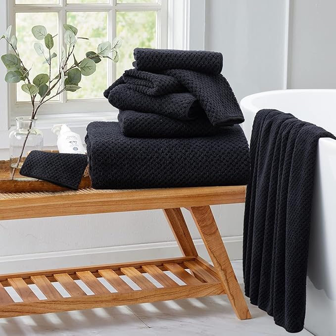 8 Piece Bathroom Towel Set Black |2 Oversized Large Bath Towels Sheet, 2 Hand