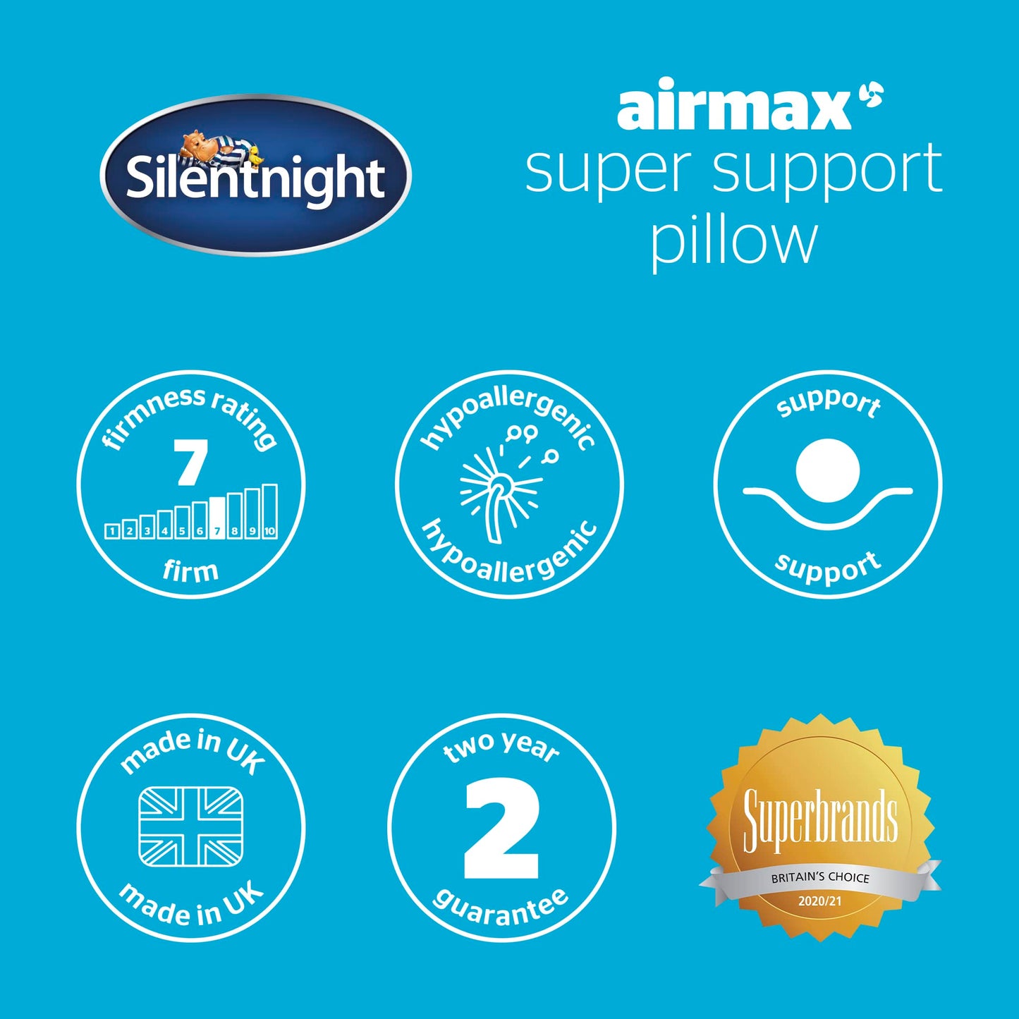 Silentnight Airmax Super Support Pillow - Orthopedic Breathable Cooling Foam Pillow for Neck and Shoulder Pain Relief Hypoallergenic Bed Pillow - Pack of 1, White