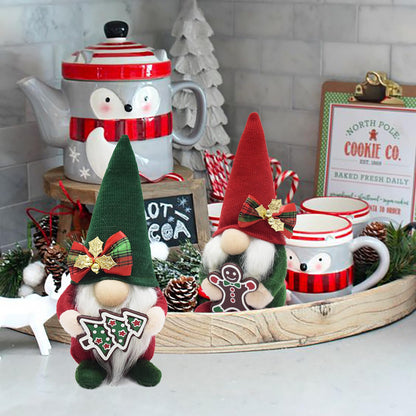 Attiigny Christmas Gnomes Plush with Gingerbread,Handmade Xmas Tomte Swedish Nordic Red Green Gnomes Figurine Classical Navidad Elf Gifts Noel Ornaments for Home Office Decor