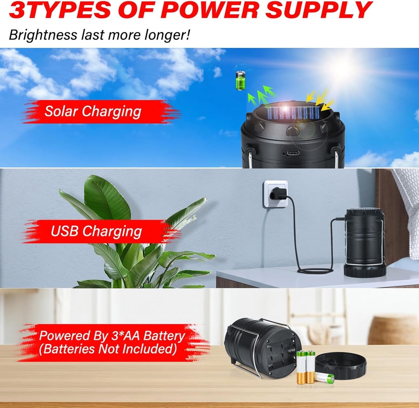 Xynover 4-Pack Solar Camping Lanterns - Rechargeable LED with USB/Solar/AA Battery | Magnetic Base & Hanging Hook | Collapsible, Waterproof for Emergency, Hiking, Power Outages