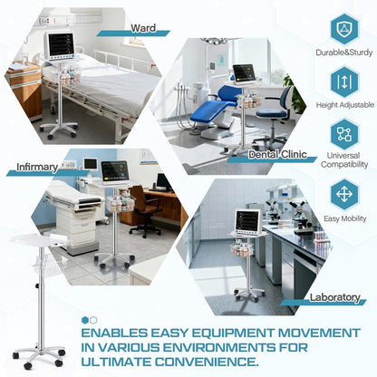 DaisyInner Adjustable Mobile Medical Cart with Wheels, Load up to 33 Lbs, Laptop Rolling Cart with Storage Basket 16.5" x 16.7" Large Tabletop Medical Trolley Workstation for Hospital, Lab Use(Frame)