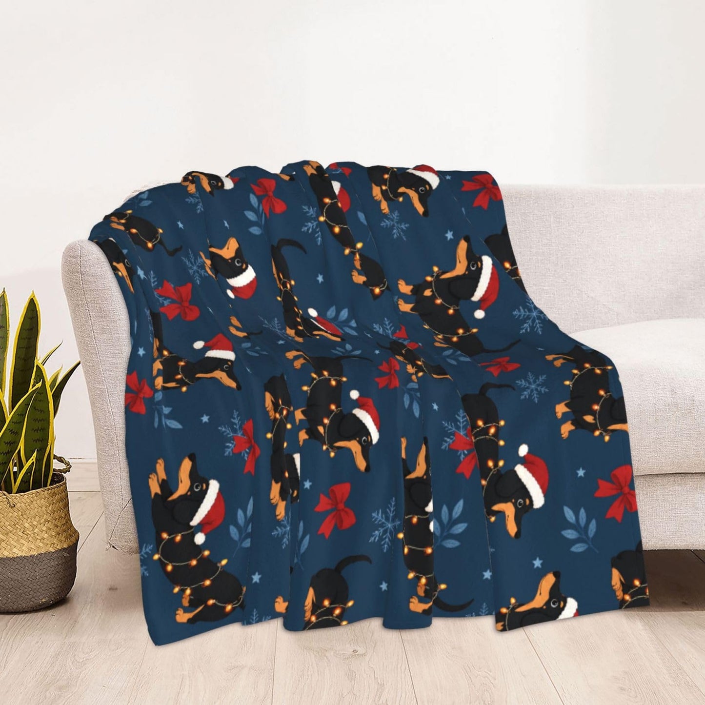 Christmas Dachshund Throw Blanket Soft Cozy Plush Warm Fleece Blanket for Sofa Couch Bed 80"X60"